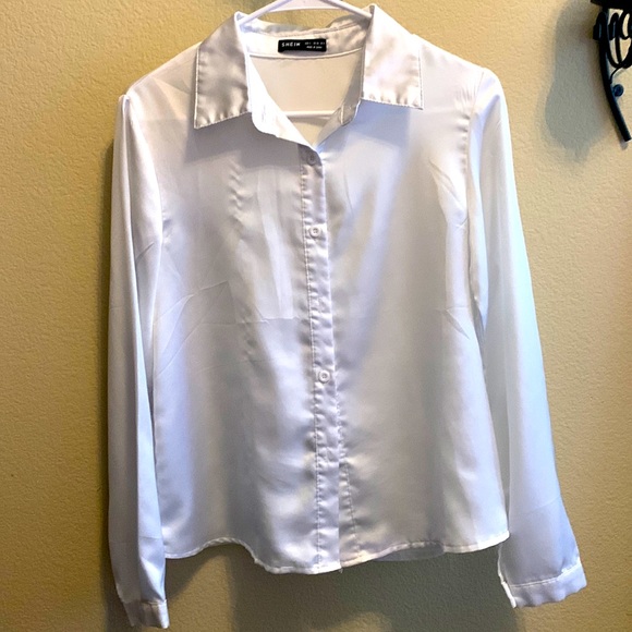 SHEIN White Satin Button Up - Picture 1 of 3